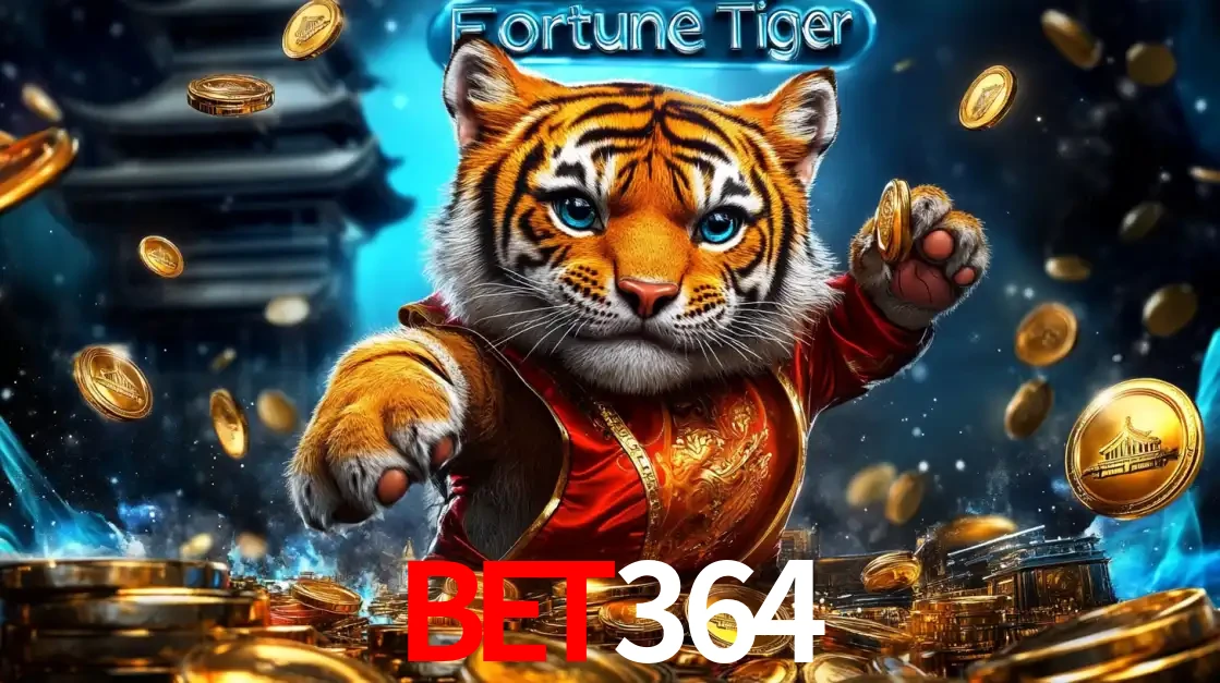 Imagem promocional do jogo de slot Fortune Tiger, com um tigre majestoso em traje tradicional cercado por uma fortuna em moedas de ouro, disponível agora no cassino bet364.